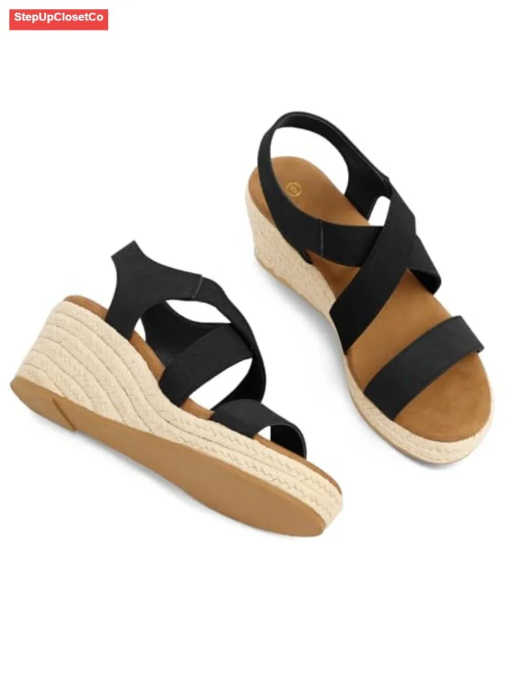 Platform Wedge Espadrille Sandals with Elastic Straps Open Toe Slip On Summer
